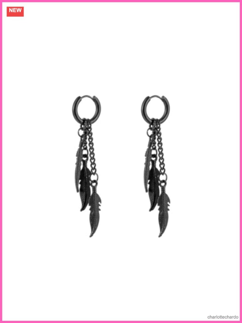 Stainless Steel Feather Chain Tassel Dangle Earrings Unisex Punk